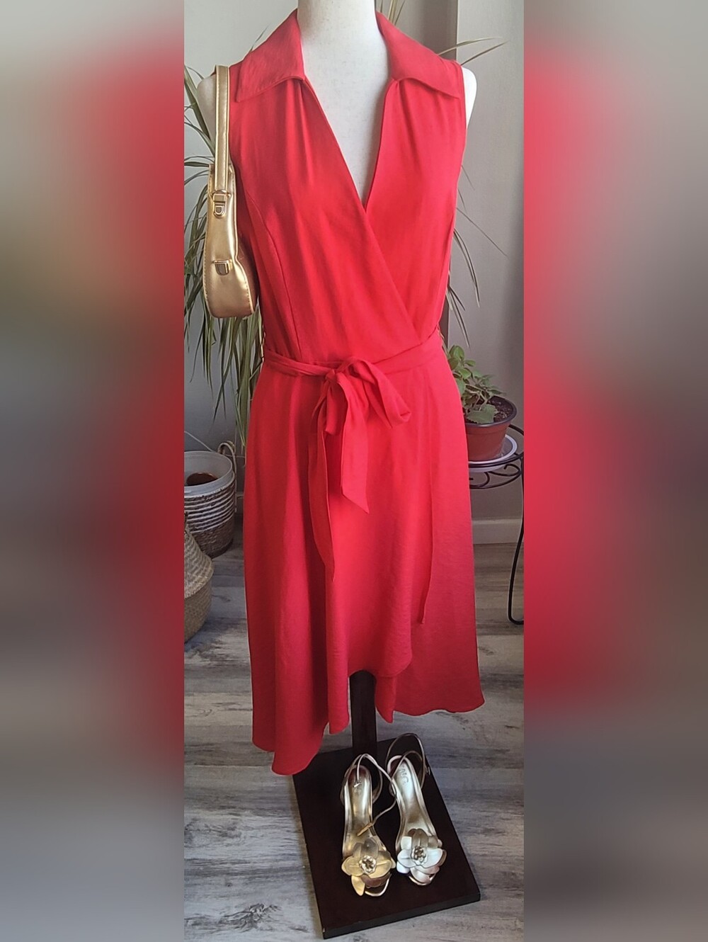 Frank Lyman RedHigh Low Dress NWOT Sleeveless Belted Pockets Canada Sz 8